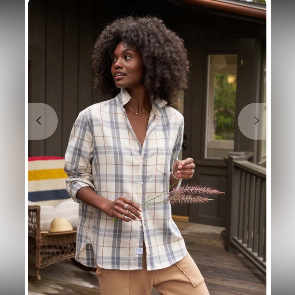 Frank & Eileen Eileen Relaxed Button-Up Shirt Plaid Cream/Grey Flannel Medium